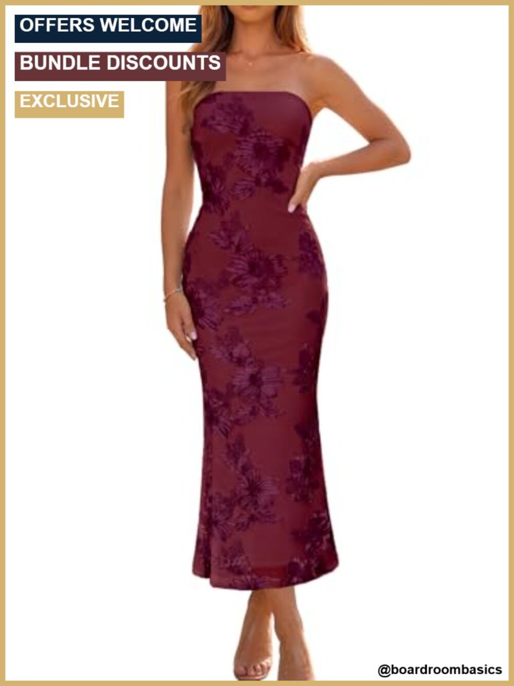 3D Floral Strapless Bodycon Maxi Dress Wedding Guest Cocktail